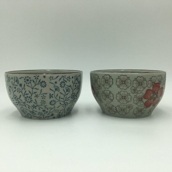 4 Japanese Style 4.25" Ceramic Rice Bowls / Floral Patterned - Picture 8 of 12